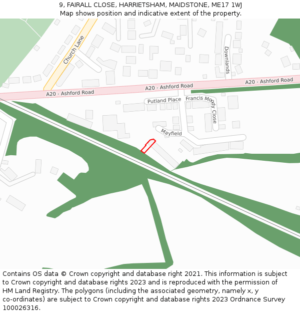 9, FAIRALL CLOSE, HARRIETSHAM, MAIDSTONE, ME17 1WJ: Location map and indicative extent of plot