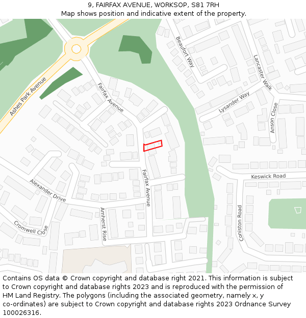 9, FAIRFAX AVENUE, WORKSOP, S81 7RH: Location map and indicative extent of plot