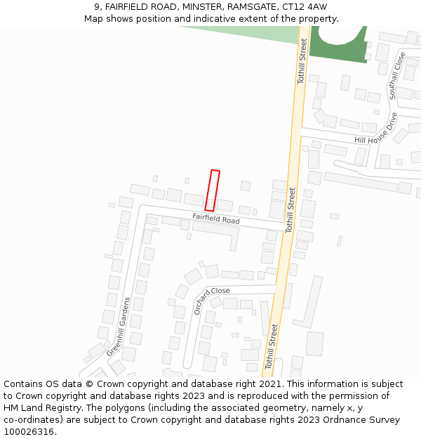 9, FAIRFIELD ROAD, MINSTER, RAMSGATE, CT12 4AW: Location map and indicative extent of plot