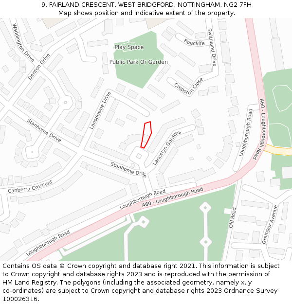 9, FAIRLAND CRESCENT, WEST BRIDGFORD, NOTTINGHAM, NG2 7FH: Location map and indicative extent of plot