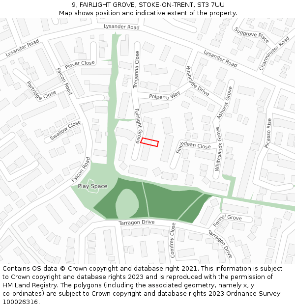 9, FAIRLIGHT GROVE, STOKE-ON-TRENT, ST3 7UU: Location map and indicative extent of plot