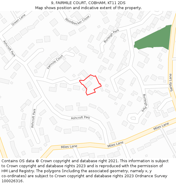 9, FAIRMILE COURT, COBHAM, KT11 2DS: Location map and indicative extent of plot