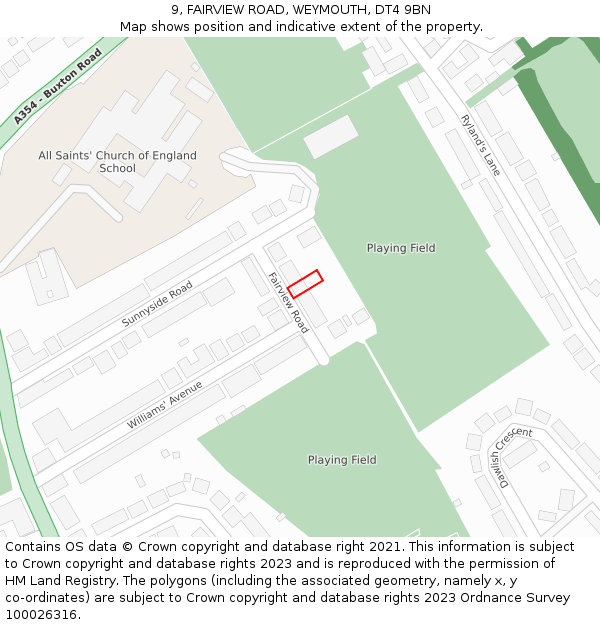 9, FAIRVIEW ROAD, WEYMOUTH, DT4 9BN: Location map and indicative extent of plot