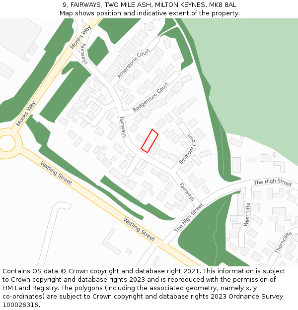 9, FAIRWAYS, TWO MILE ASH, MILTON KEYNES, MK8 8AL: Location map and indicative extent of plot