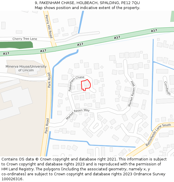 9, FAKENHAM CHASE, HOLBEACH, SPALDING, PE12 7QU: Location map and indicative extent of plot