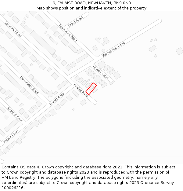 9, FALAISE ROAD, NEWHAVEN, BN9 0NR: Location map and indicative extent of plot