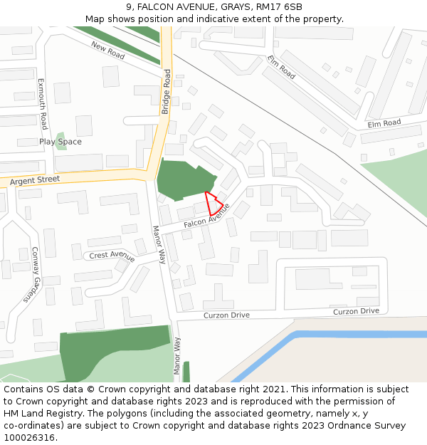 9, FALCON AVENUE, GRAYS, RM17 6SB: Location map and indicative extent of plot