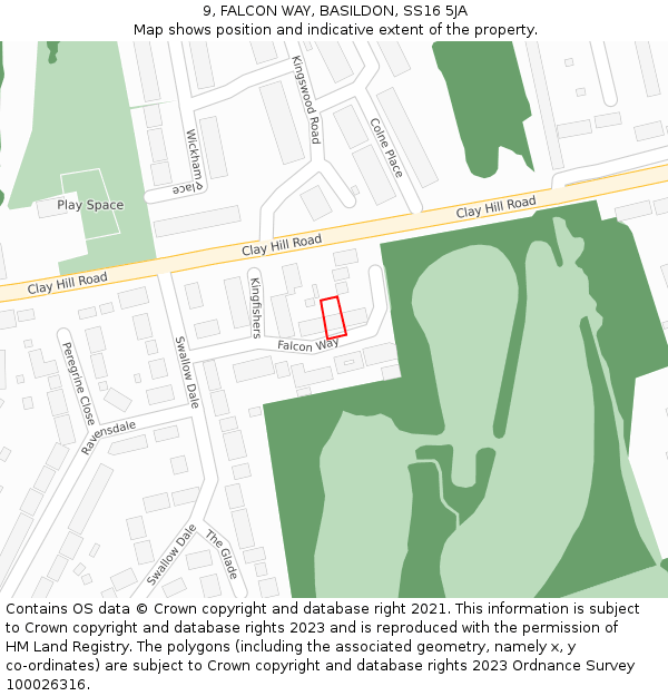 9, FALCON WAY, BASILDON, SS16 5JA: Location map and indicative extent of plot