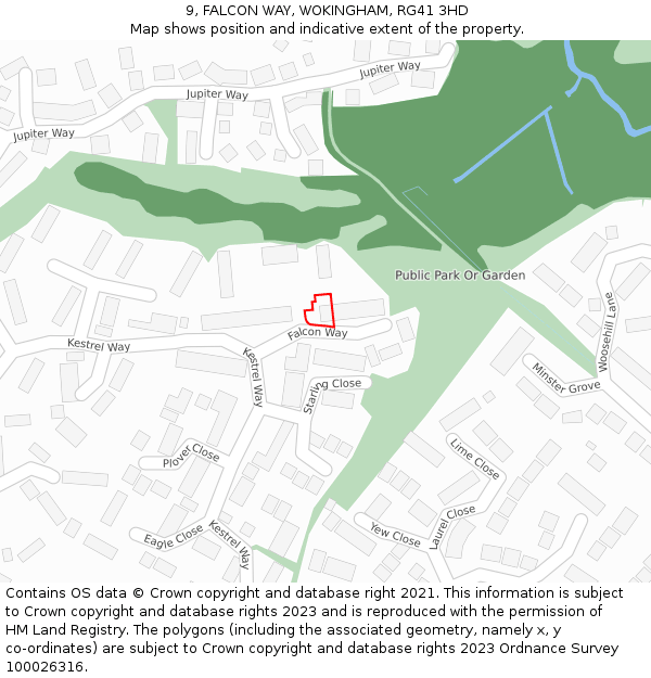 9, FALCON WAY, WOKINGHAM, RG41 3HD: Location map and indicative extent of plot