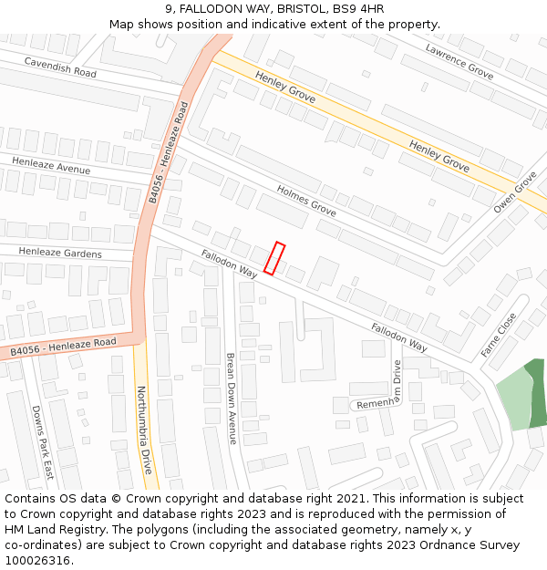 9, FALLODON WAY, BRISTOL, BS9 4HR: Location map and indicative extent of plot