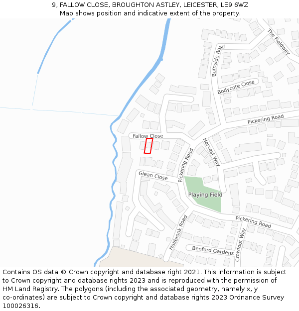 9, FALLOW CLOSE, BROUGHTON ASTLEY, LEICESTER, LE9 6WZ: Location map and indicative extent of plot