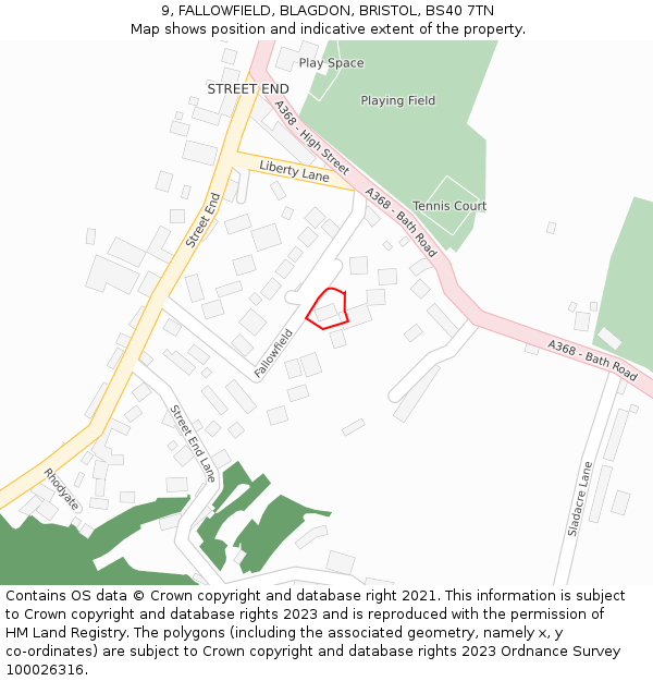 9, FALLOWFIELD, BLAGDON, BRISTOL, BS40 7TN: Location map and indicative extent of plot