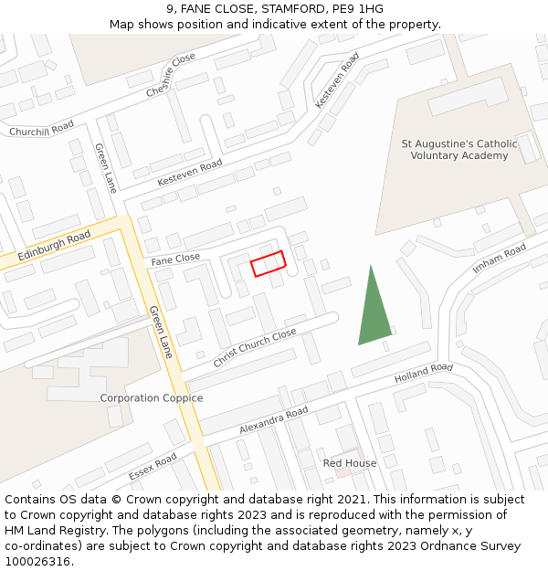 9, FANE CLOSE, STAMFORD, PE9 1HG: Location map and indicative extent of plot