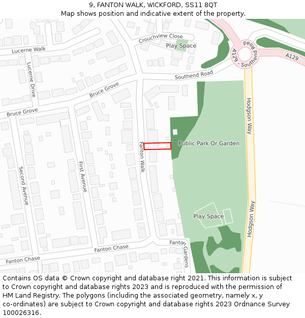 9, FANTON WALK, WICKFORD, SS11 8QT: Location map and indicative extent of plot