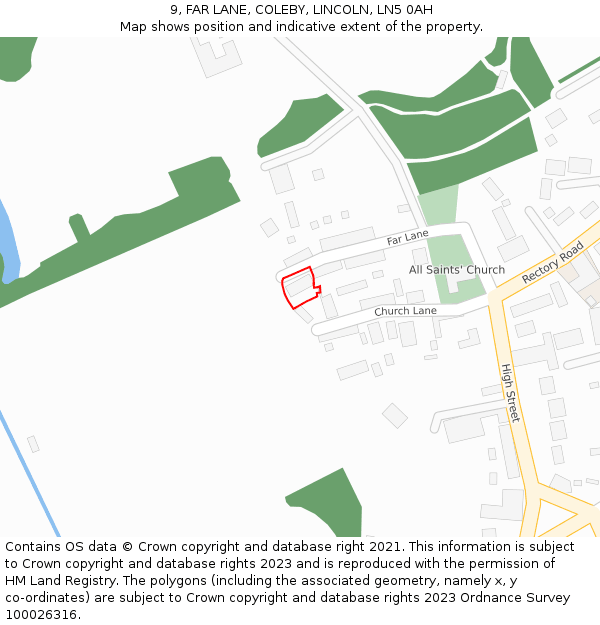 9, FAR LANE, COLEBY, LINCOLN, LN5 0AH: Location map and indicative extent of plot