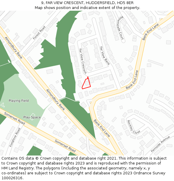 9, FAR VIEW CRESCENT, HUDDERSFIELD, HD5 8ER: Location map and indicative extent of plot