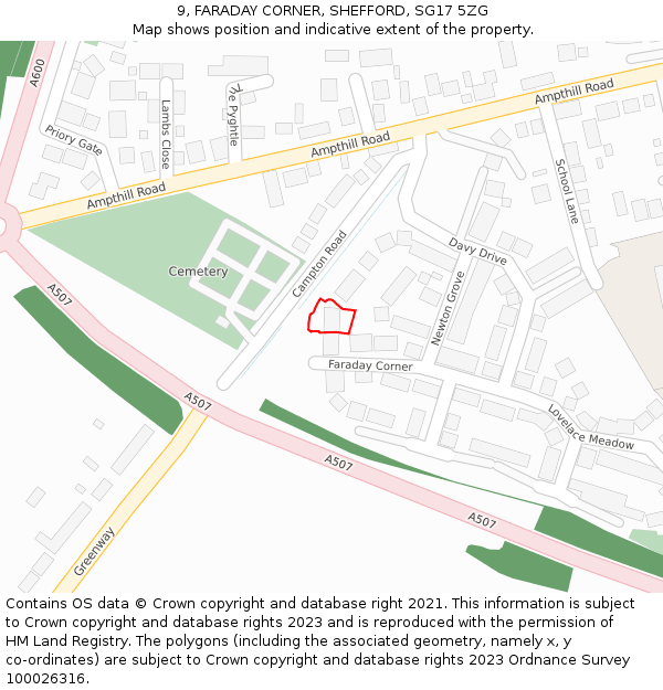 9, FARADAY CORNER, SHEFFORD, SG17 5ZG: Location map and indicative extent of plot