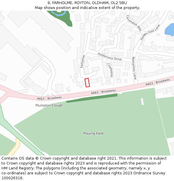 9, FARHOLME, ROYTON, OLDHAM, OL2 5BU: Location map and indicative extent of plot