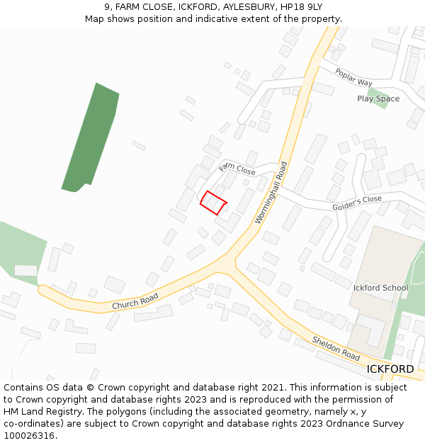 9, FARM CLOSE, ICKFORD, AYLESBURY, HP18 9LY: Location map and indicative extent of plot