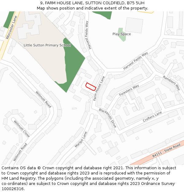 9, FARM HOUSE LANE, SUTTON COLDFIELD, B75 5UH: Location map and indicative extent of plot