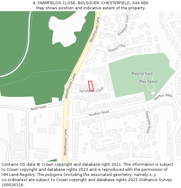 9, FARMFIELDS CLOSE, BOLSOVER, CHESTERFIELD, S44 6BX: Location map and indicative extent of plot