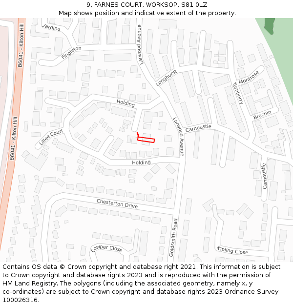 9, FARNES COURT, WORKSOP, S81 0LZ: Location map and indicative extent of plot