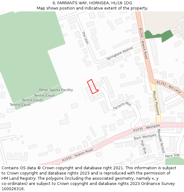 9, FARRANTS WAY, HORNSEA, HU18 1DG: Location map and indicative extent of plot