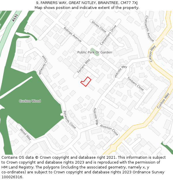9, FARRIERS WAY, GREAT NOTLEY, BRAINTREE, CM77 7XJ: Location map and indicative extent of plot