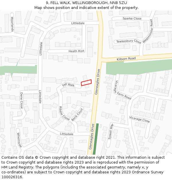 9, FELL WALK, WELLINGBOROUGH, NN8 5ZU: Location map and indicative extent of plot