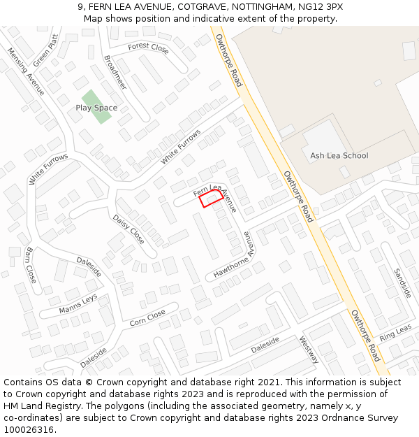 9, FERN LEA AVENUE, COTGRAVE, NOTTINGHAM, NG12 3PX: Location map and indicative extent of plot