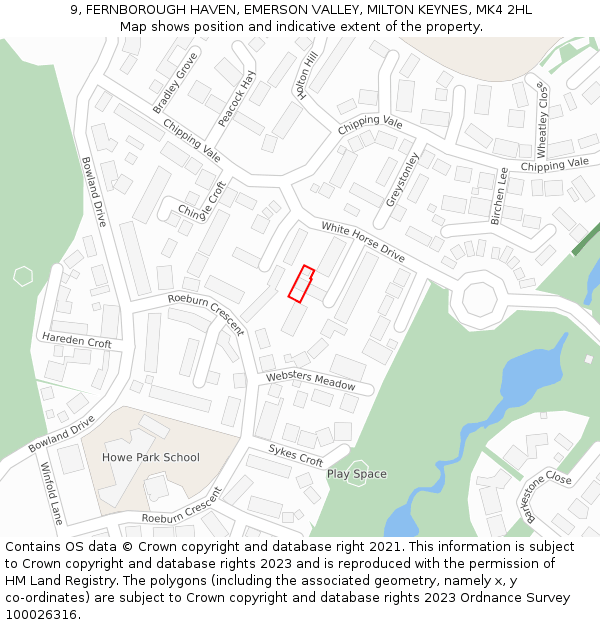 9, FERNBOROUGH HAVEN, EMERSON VALLEY, MILTON KEYNES, MK4 2HL: Location map and indicative extent of plot