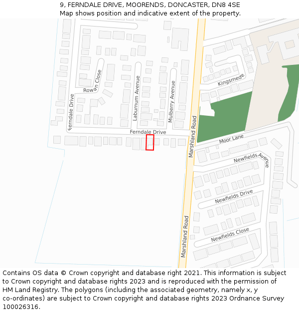 9, FERNDALE DRIVE, MOORENDS, DONCASTER, DN8 4SE: Location map and indicative extent of plot