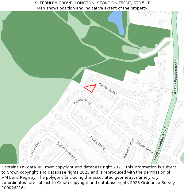 9, FERNLEA GROVE, LONGTON, STOKE-ON-TRENT, ST3 5HT: Location map and indicative extent of plot