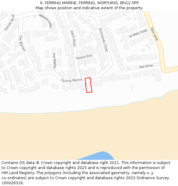 9, FERRING MARINE, FERRING, WORTHING, BN12 5PP: Location map and indicative extent of plot