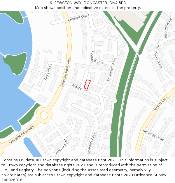9, FEWSTON WAY, DONCASTER, DN4 5PR: Location map and indicative extent of plot