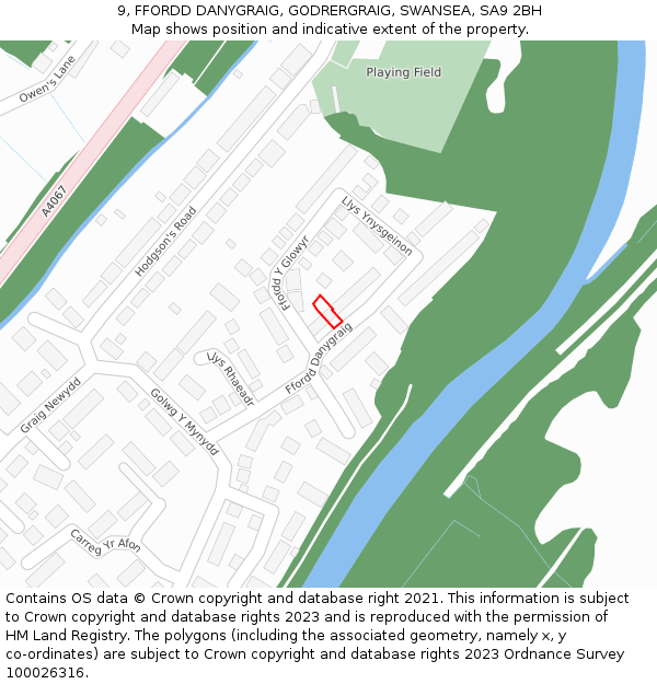 9, FFORDD DANYGRAIG, GODRERGRAIG, SWANSEA, SA9 2BH: Location map and indicative extent of plot