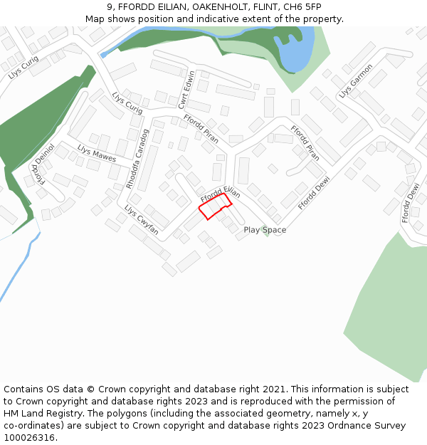 9, FFORDD EILIAN, OAKENHOLT, FLINT, CH6 5FP: Location map and indicative extent of plot