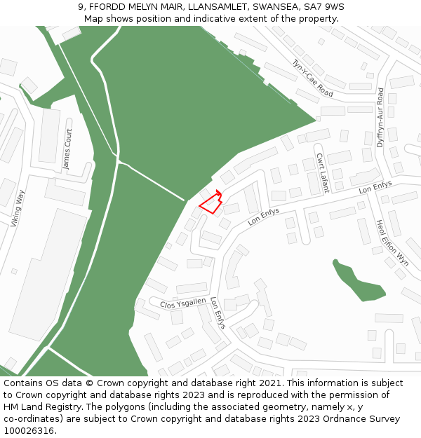 9, FFORDD MELYN MAIR, LLANSAMLET, SWANSEA, SA7 9WS: Location map and indicative extent of plot
