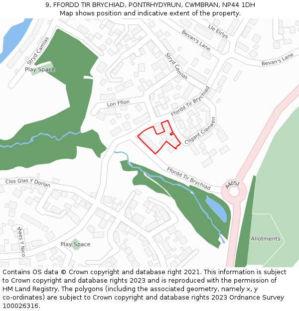 9, FFORDD TIR BRYCHIAD, PONTRHYDYRUN, CWMBRAN, NP44 1DH: Location map and indicative extent of plot