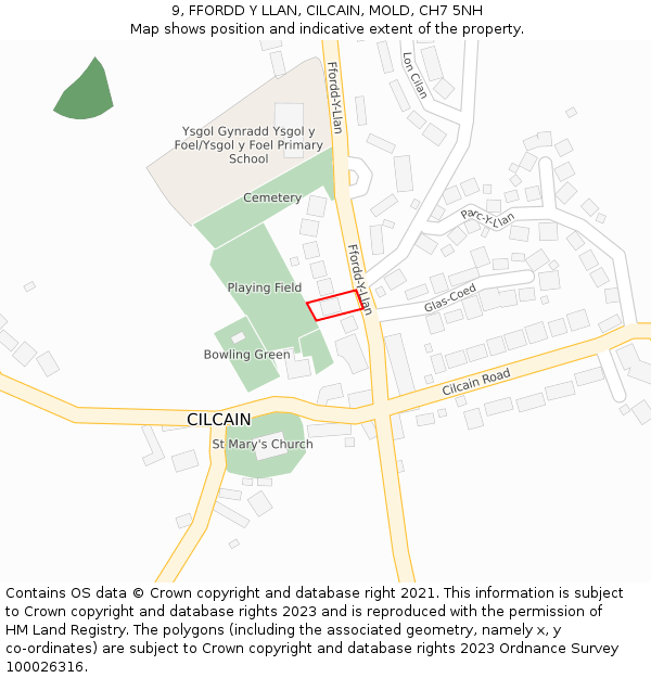 9, FFORDD Y LLAN, CILCAIN, MOLD, CH7 5NH: Location map and indicative extent of plot
