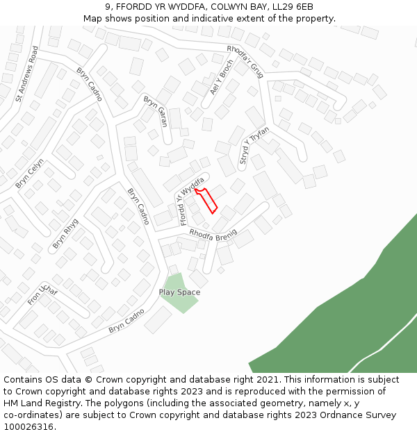 9, FFORDD YR WYDDFA, COLWYN BAY, LL29 6EB: Location map and indicative extent of plot