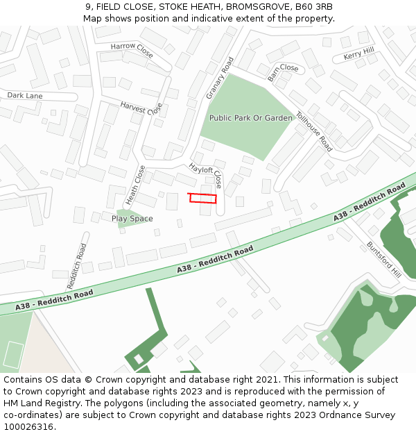 9, FIELD CLOSE, STOKE HEATH, BROMSGROVE, B60 3RB: Location map and indicative extent of plot