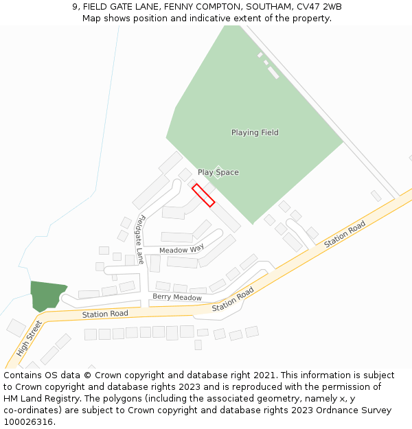 9, FIELD GATE LANE, FENNY COMPTON, SOUTHAM, CV47 2WB: Location map and indicative extent of plot