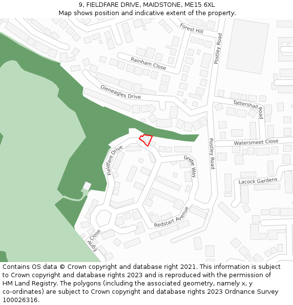 9, FIELDFARE DRIVE, MAIDSTONE, ME15 6XL: Location map and indicative extent of plot