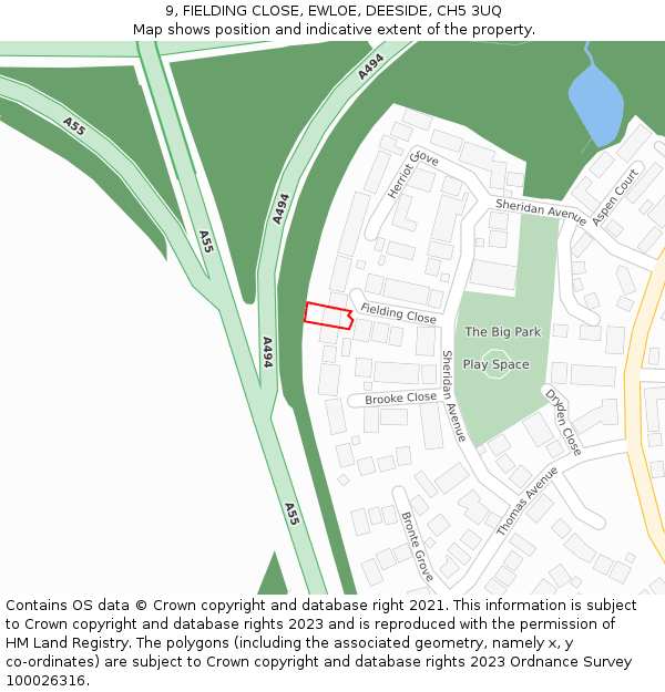 9, FIELDING CLOSE, EWLOE, DEESIDE, CH5 3UQ: Location map and indicative extent of plot