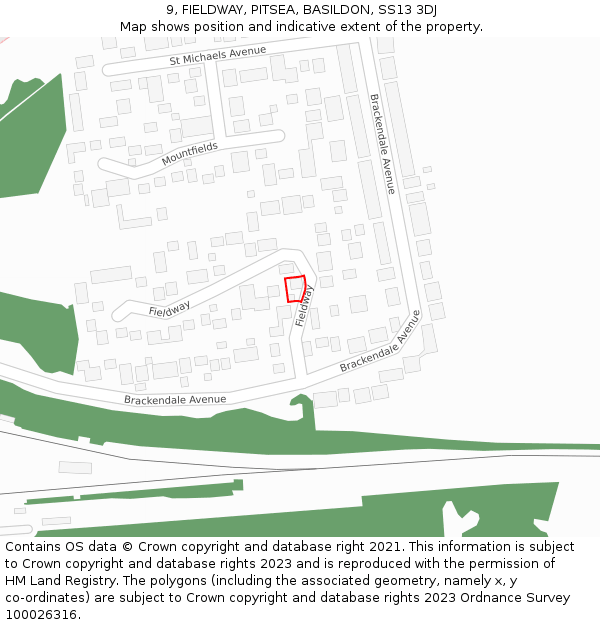 9, FIELDWAY, PITSEA, BASILDON, SS13 3DJ: Location map and indicative extent of plot
