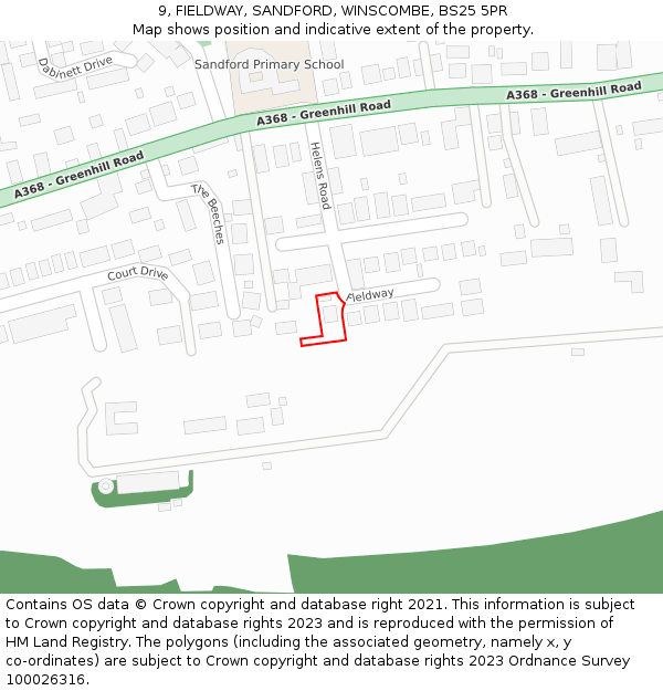 9, FIELDWAY, SANDFORD, WINSCOMBE, BS25 5PR: Location map and indicative extent of plot