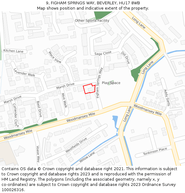 9, FIGHAM SPRINGS WAY, BEVERLEY, HU17 8WB: Location map and indicative extent of plot