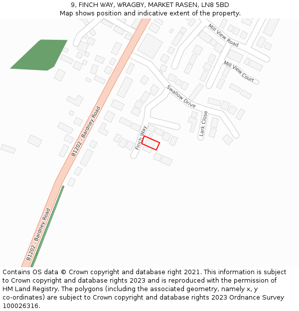 9, FINCH WAY, WRAGBY, MARKET RASEN, LN8 5BD: Location map and indicative extent of plot