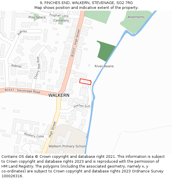 9, FINCHES END, WALKERN, STEVENAGE, SG2 7RG: Location map and indicative extent of plot